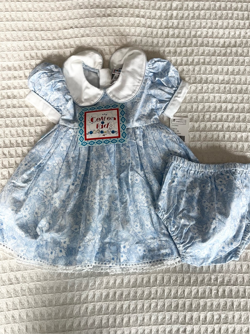 Cotton Kids Light Blue Floral Baby Dress & Bloomers NWT 3M